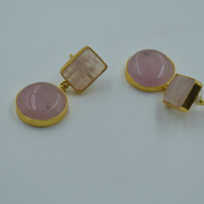 Goldplated brass semiprecious rose quartz stone stud earing