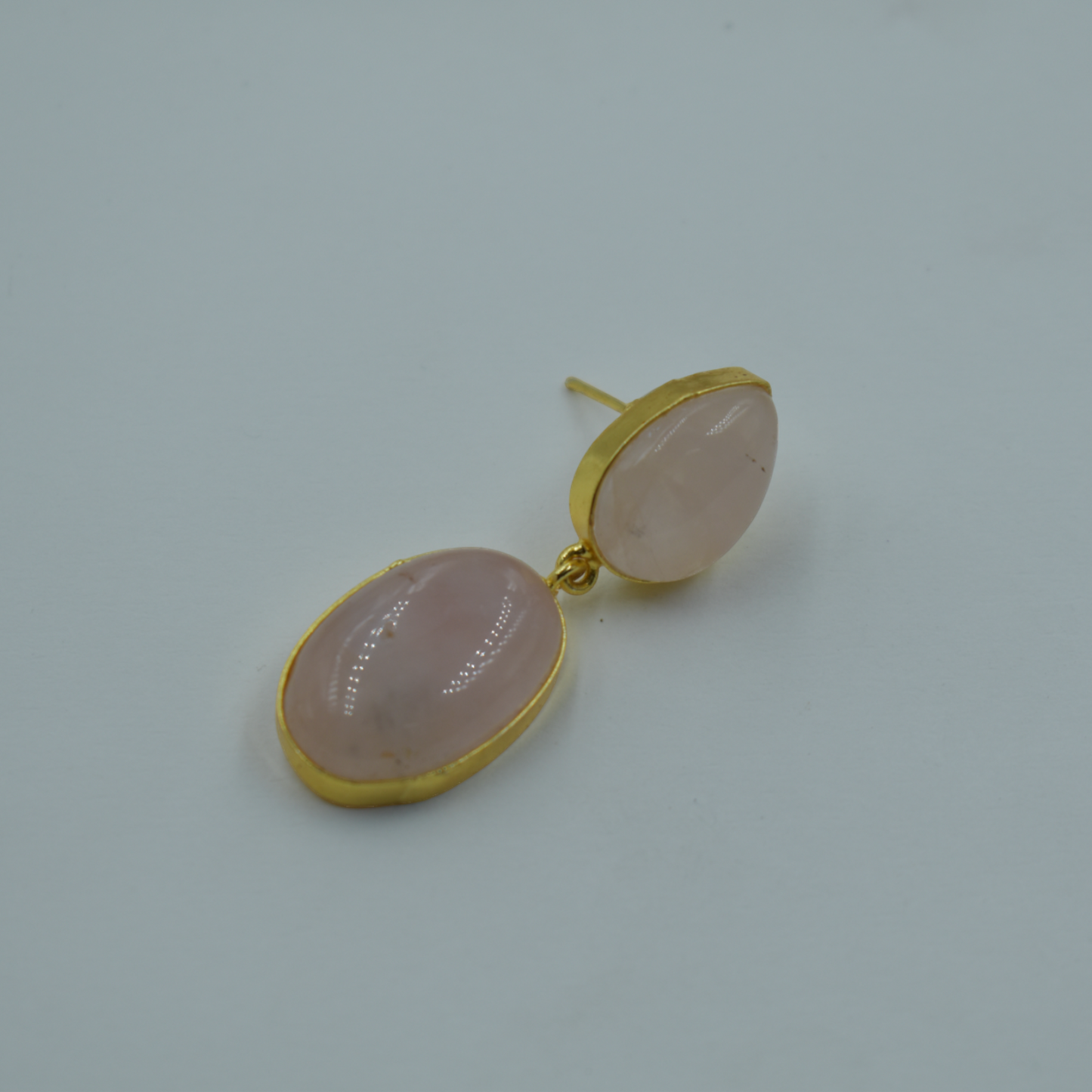 Goldplated brass rose quartz semi precious stone stud earing