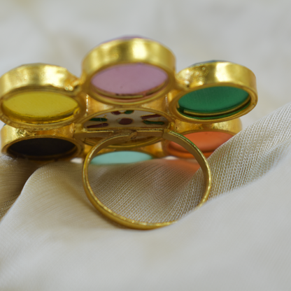Goldplated multi colour flower stone ring