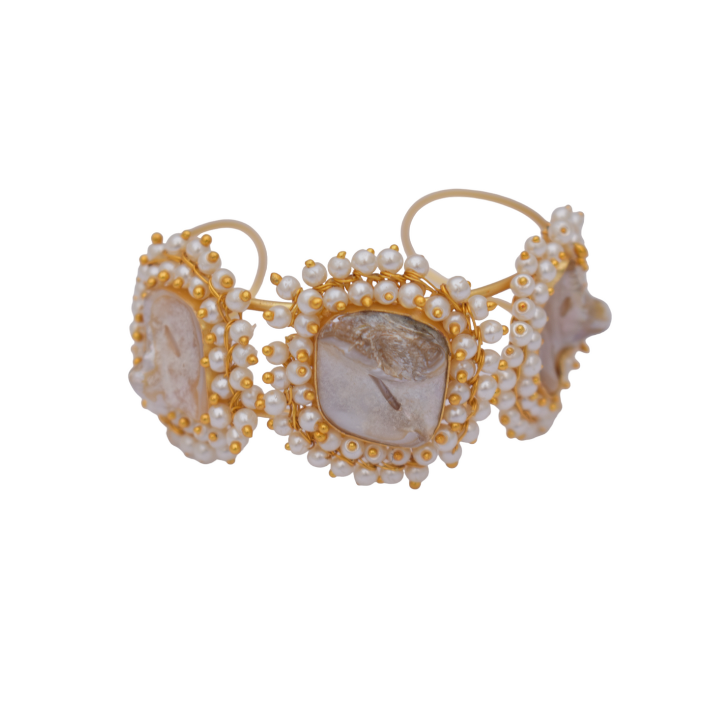 Handmade pearl goldplated brass adjustable bangle