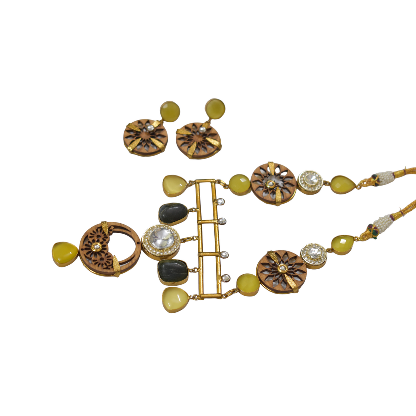 Goldplated wooden stone beads necklace
