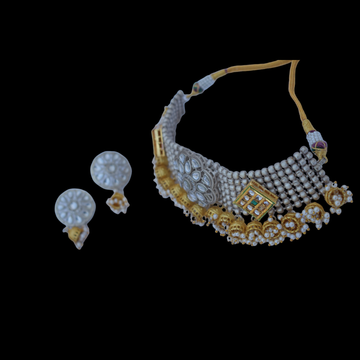 Choker style white polish with golden beads necklace