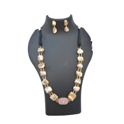 Goldplatedd brass mop stone necklace