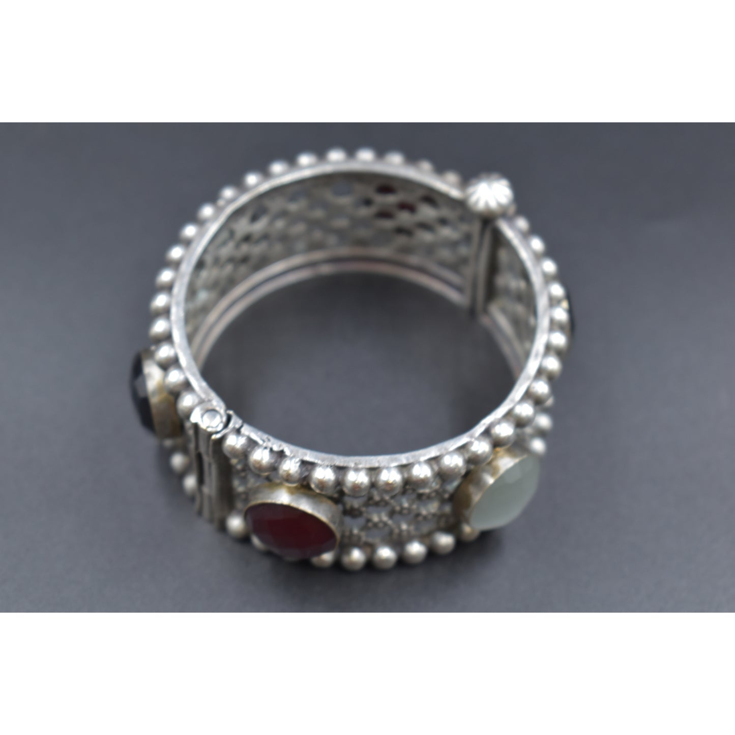 A pair of silver look alike stone bangle