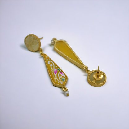 Handpainting goldplated brass stone stud earing