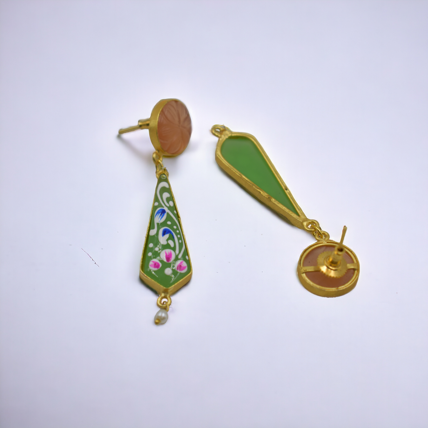 Goldplated brass stone handpainting earing