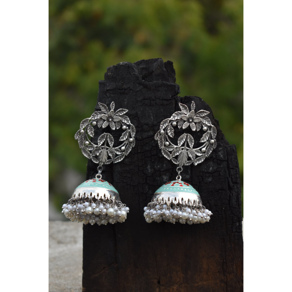 Treditional meenakari silver look alike earing